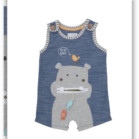 Mud Pie infant’s BLUE HIPPO ZIPPER MOUTH ROMPER - Picture 8 of 8